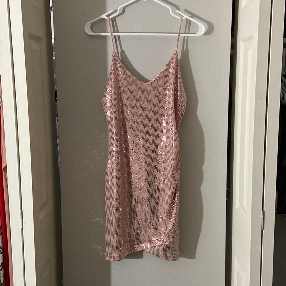 Pink Sequined Mini Dress